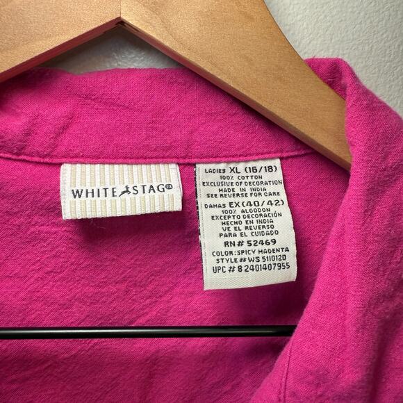 White Stag Vintage Parrot & Floral Embroidered Short Sleeve Button Top X-Large - Picture 4 of 5